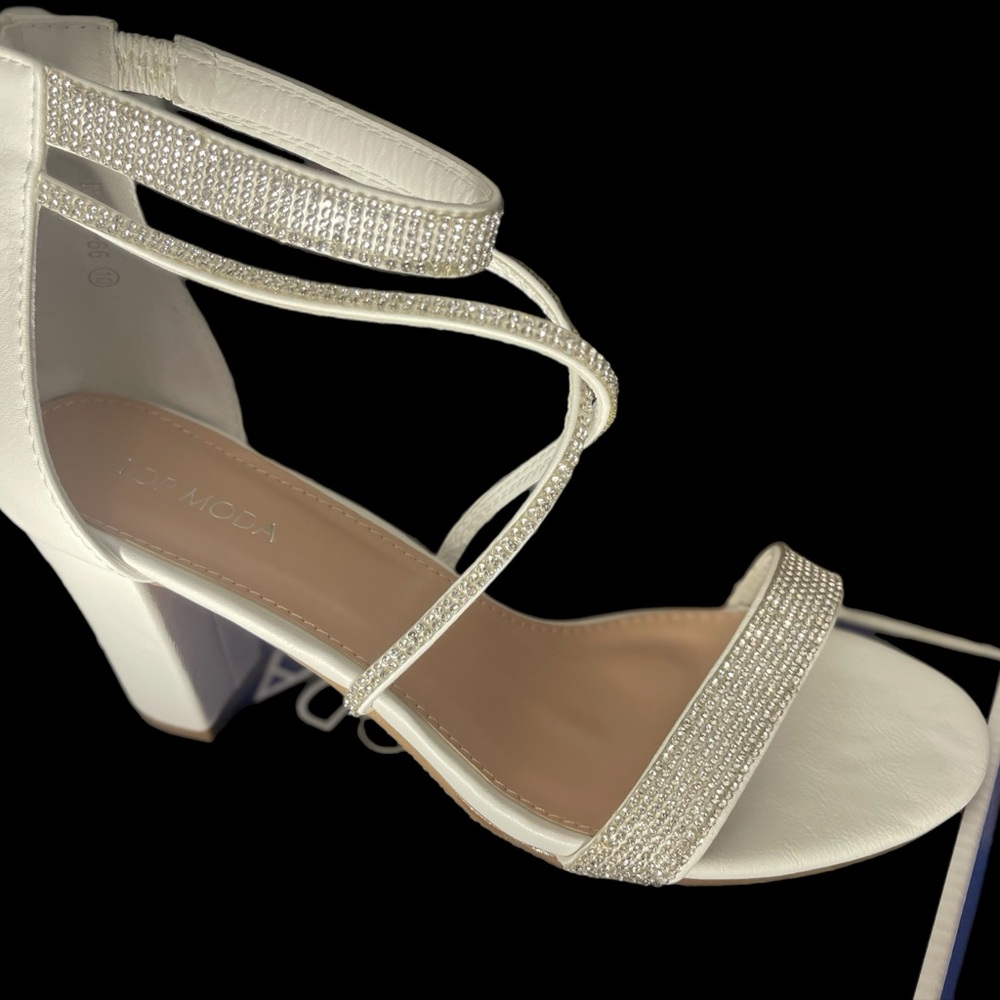 TOP Moda White Rhinestone Stiletto Heels